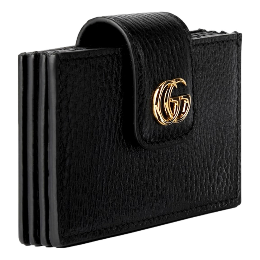 Gucci GG Marmont Leather Card Case Wallet with Gold Double G Snap
